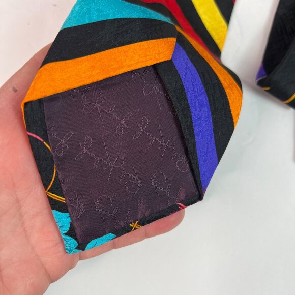 VTG 90s Rush Limbaugh No Boundaries 100% Silk Tie Floral & Chevron Multicolor - Picture 4 of 8